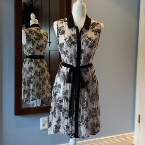 Sheer button up dress with tie belt